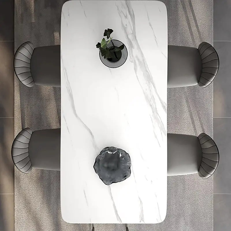 Table de salle à manger rectangulaire moderne blanche pour 6 personnes, pieds en acier au carbone noir, table de cuisine - 71
