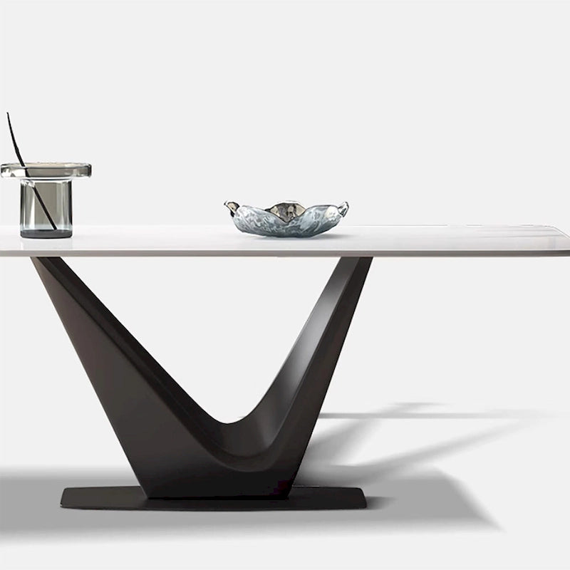 Table de salle à manger rectangulaire moderne blanche pour 6 personnes, pieds en acier au carbone noir, table de cuisine - 71