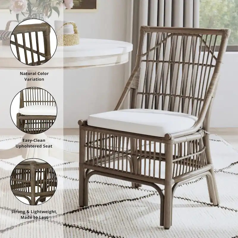 Chaises de salle à manger en rotin à lattes et coussins, lot de deux
