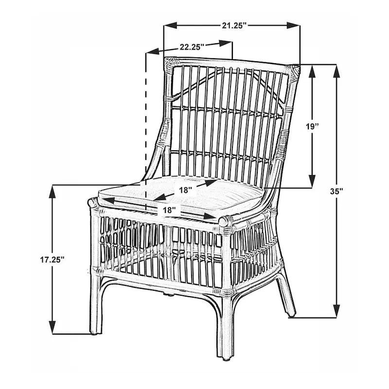 Chaises de salle à manger en rotin à lattes et coussins, lot de deux