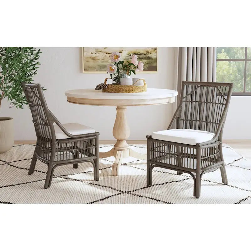 Chaises de salle à manger en rotin à lattes et coussins, lot de deux
