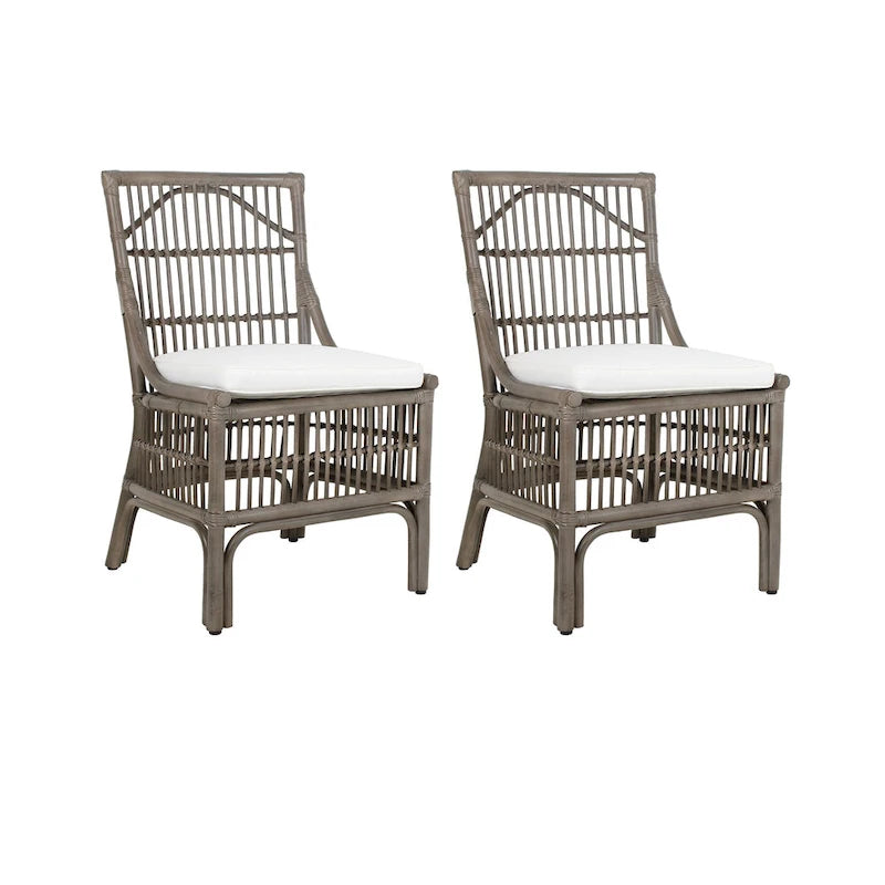Chaises de salle à manger en rotin à lattes et coussins, lot de deux