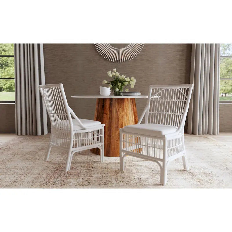 Chaises de salle à manger en rotin à lattes et coussins, lot de deux