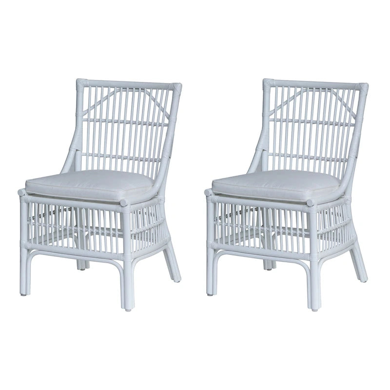 Chaises de salle à manger en rotin à lattes et coussins, lot de deux