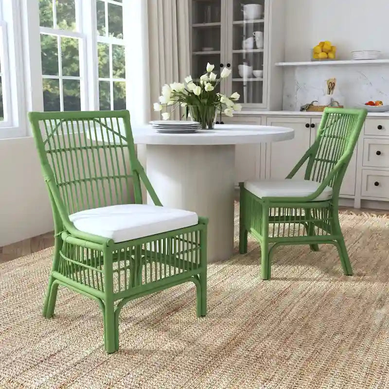 Chaises de salle à manger en rotin à lattes et coussins, lot de deux
