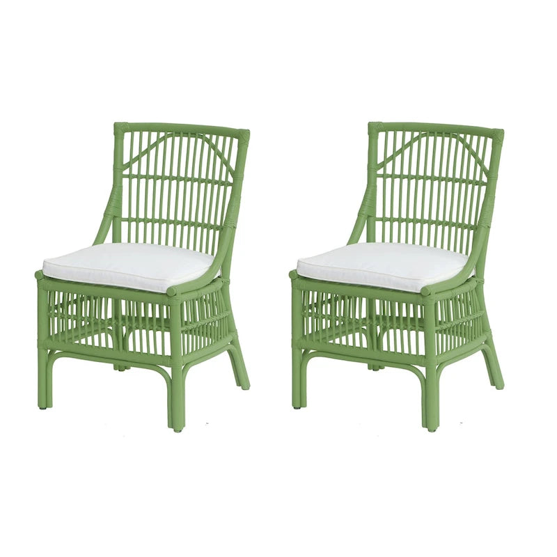 Chaises de salle à manger en rotin à lattes et coussins, lot de deux