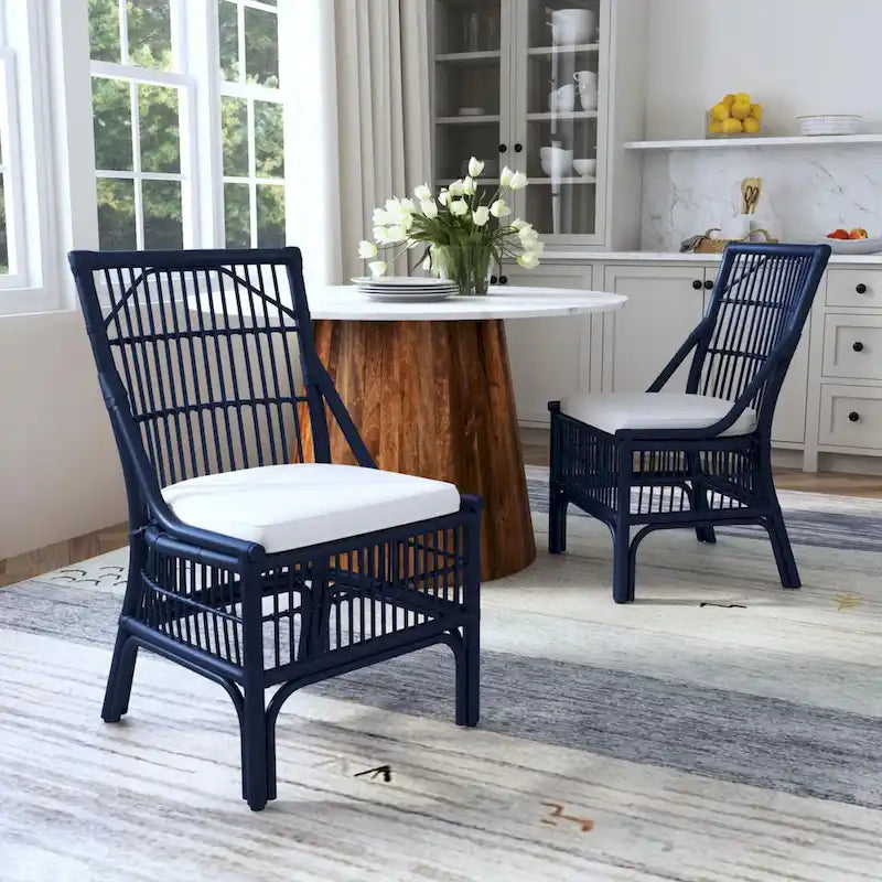 Chaises de salle à manger en rotin à lattes et coussins, lot de deux