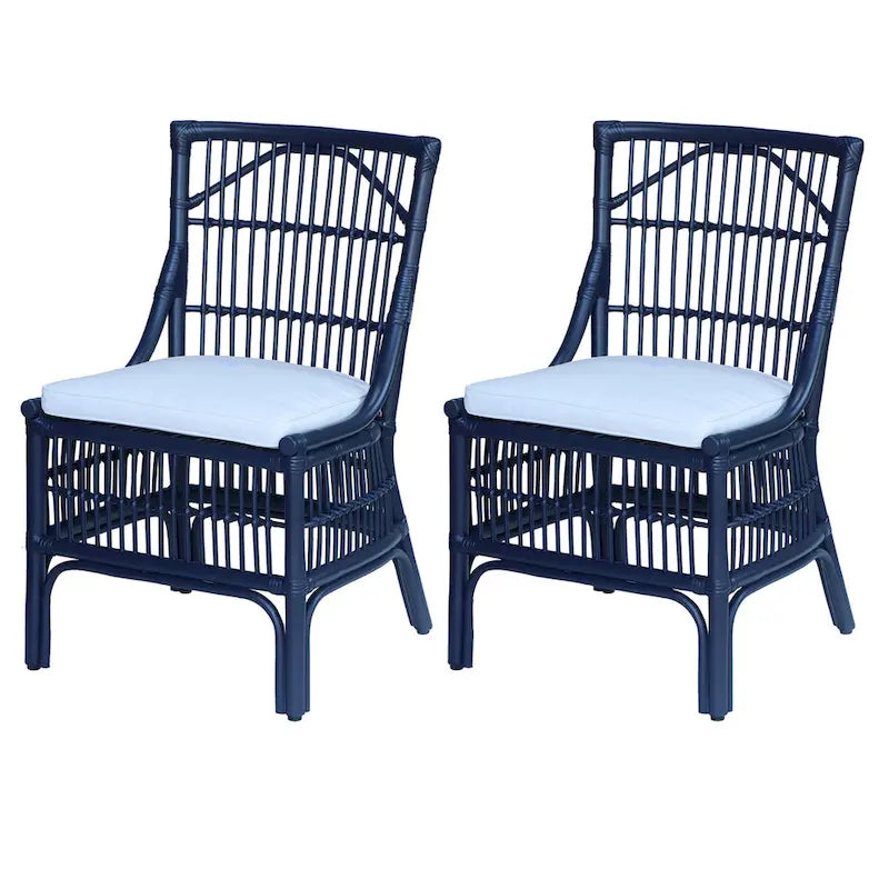 Chaises de salle à manger en rotin à lattes et coussins, lot de deux