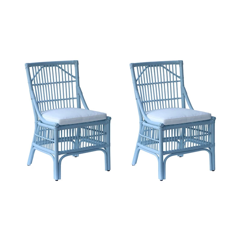 Chaises de salle à manger en rotin à lattes et coussins, lot de deux