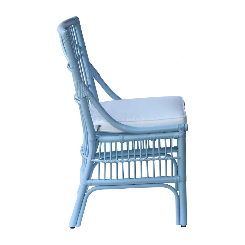 Chaises de salle à manger en rotin à lattes et coussins, lot de deux