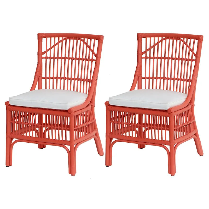Chaises de salle à manger en rotin à lattes et coussins, lot de deux