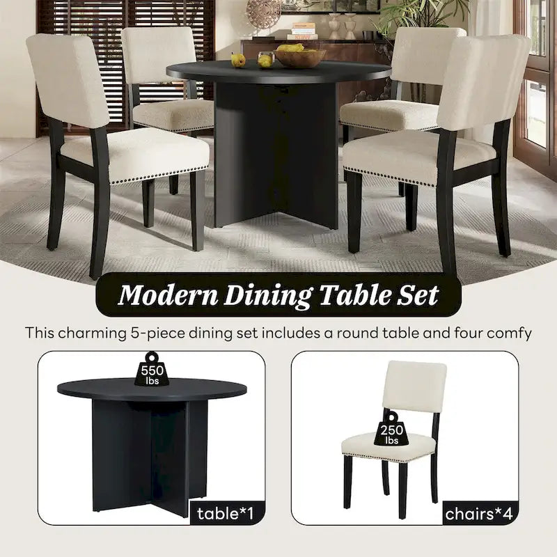 Ensemble table à manger ronde moderne 5 pièces