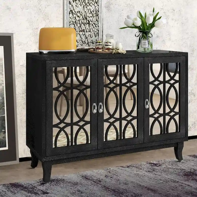 Bahut moderne et élégant en bois avec trois portes de placard miroir