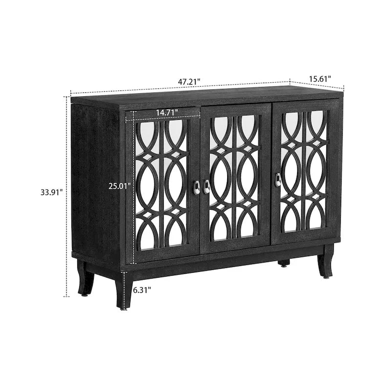 Bahut moderne et élégant en bois avec trois portes de placard miroir