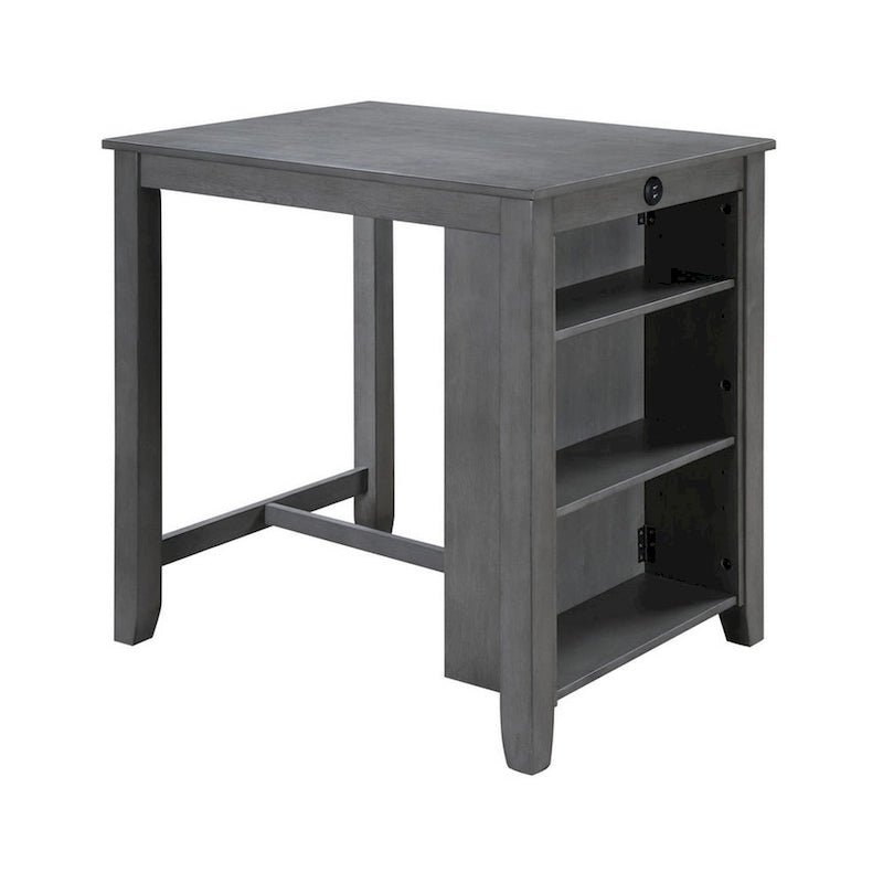 Table à manger compacte Ham à hauteur de comptoir (36 pouces) avec étagères et port USB, grise