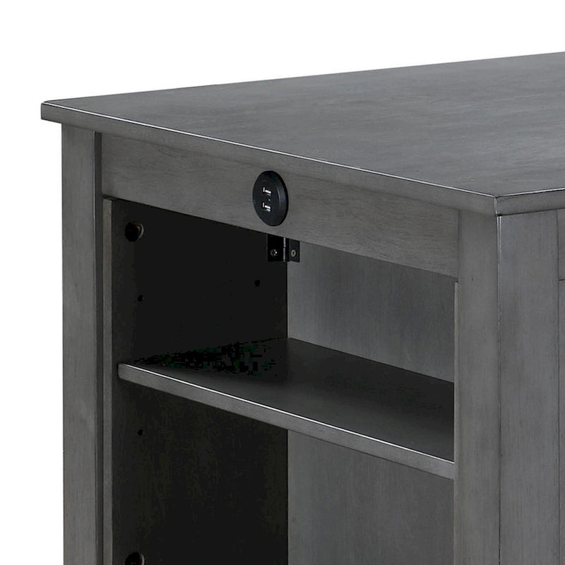Table à manger compacte Ham à hauteur de comptoir (36 pouces) avec étagères et port USB, grise