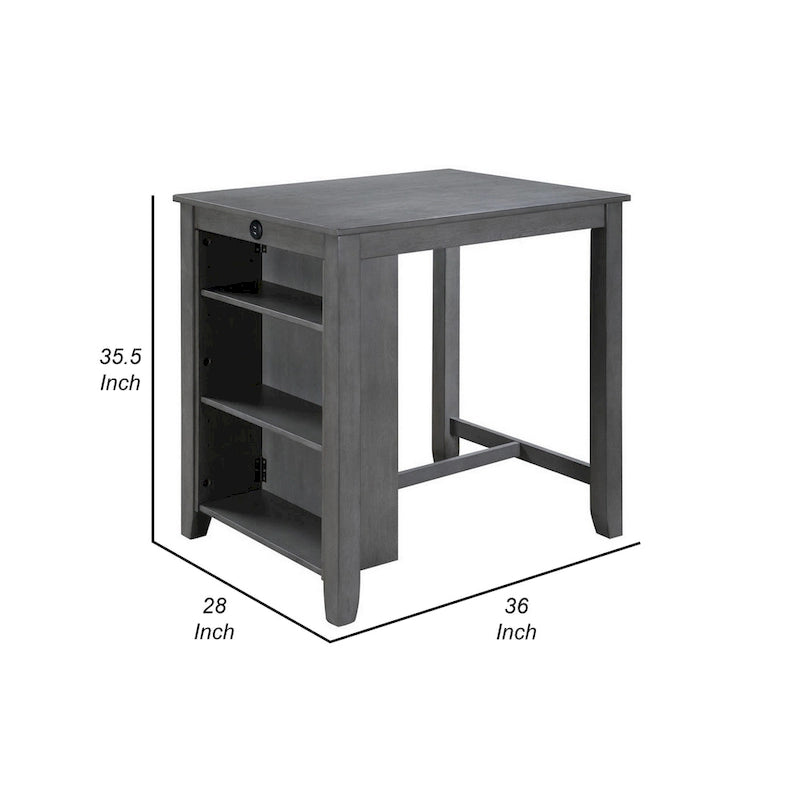 Table à manger compacte Ham à hauteur de comptoir (36 pouces) avec étagères et port USB, grise