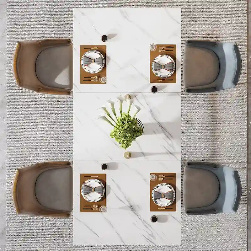 Table à manger moderne de 63 pouces avec plateau en similicuir marbre et cadre doré pour cuisine et salle à manger