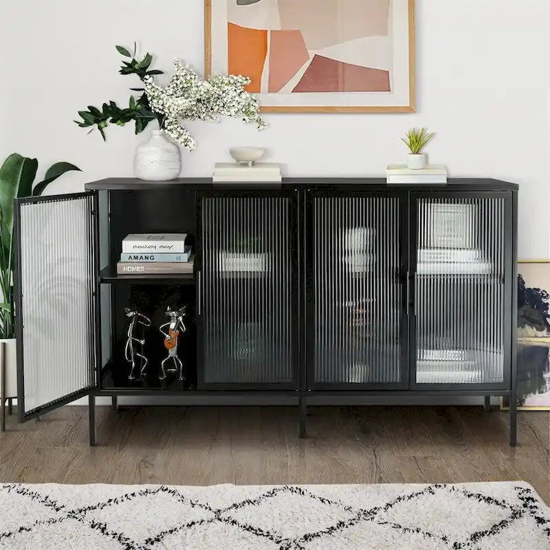 Meuble élégant à 4 portes en verre trempé, 4 portes en verre, étagère réglable