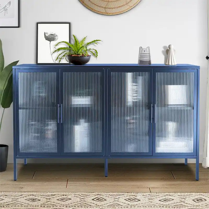 Meuble élégant à 4 portes en verre trempé, 4 portes en verre, étagère réglable