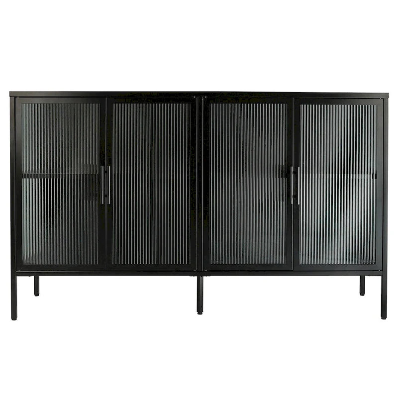 Meuble élégant à 4 portes en verre trempé, 4 portes en verre, étagère réglable
