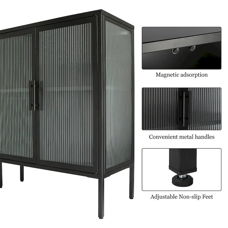 Meuble élégant à 4 portes en verre trempé, 4 portes en verre, étagère réglable