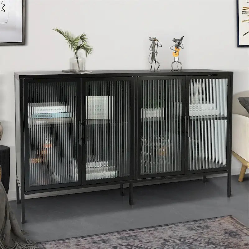 Meuble élégant à 4 portes en verre trempé, 4 portes en verre, étagère réglable