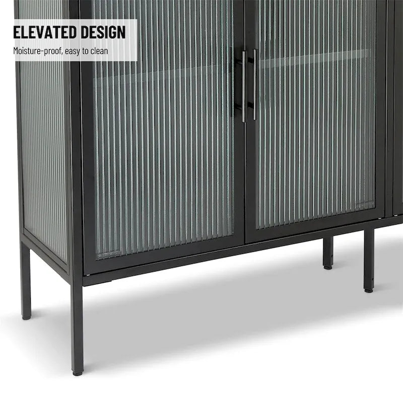 Meuble élégant à 4 portes en verre trempé, 4 portes en verre, étagère réglable