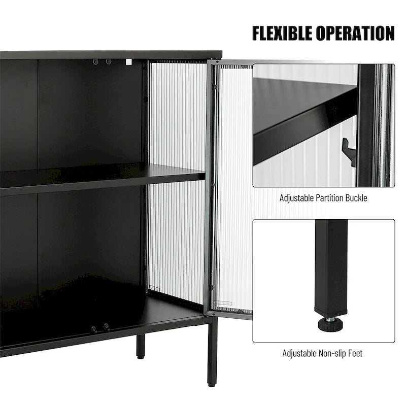 Meuble élégant à 4 portes en verre trempé, 4 portes en verre, étagère réglable