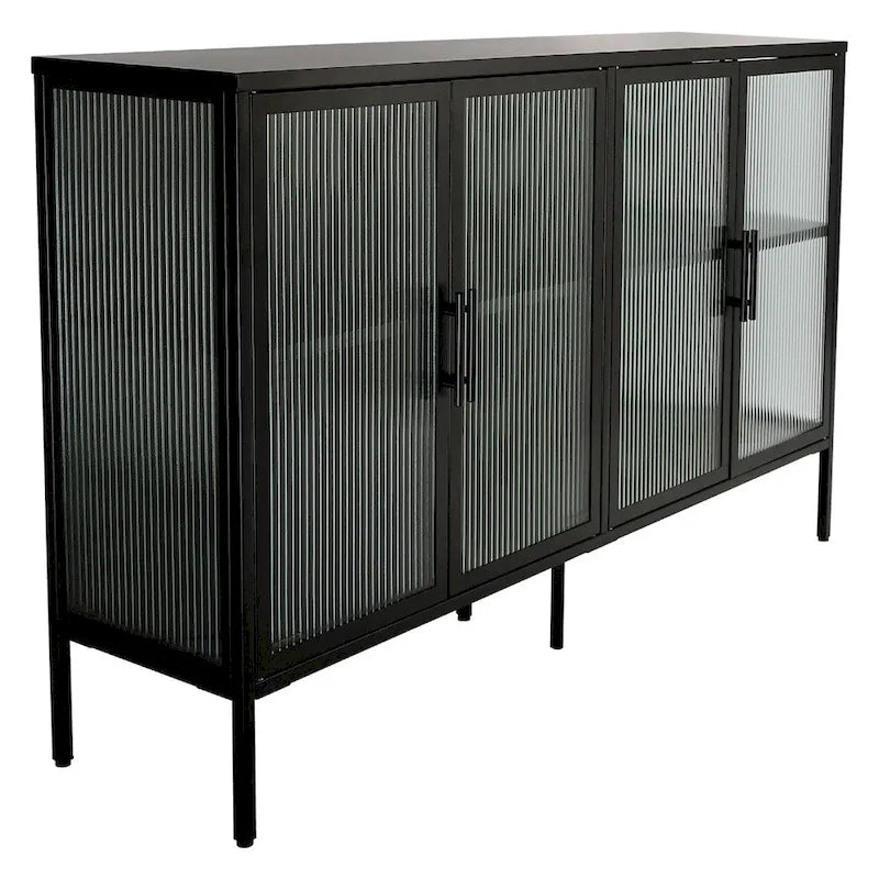 Meuble élégant à 4 portes en verre trempé, 4 portes en verre, étagère réglable