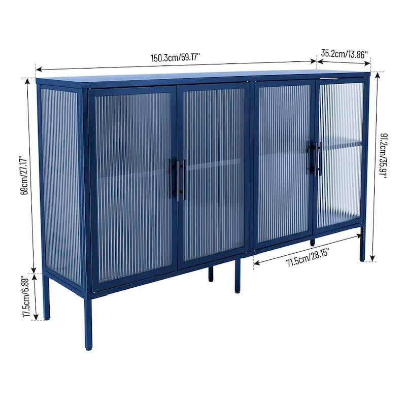 Meuble élégant à 4 portes en verre trempé, 4 portes en verre, étagère réglable
