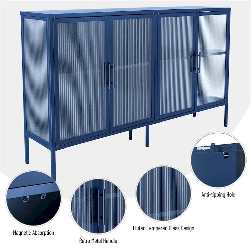 Meuble élégant à 4 portes en verre trempé, 4 portes en verre, étagère réglable
