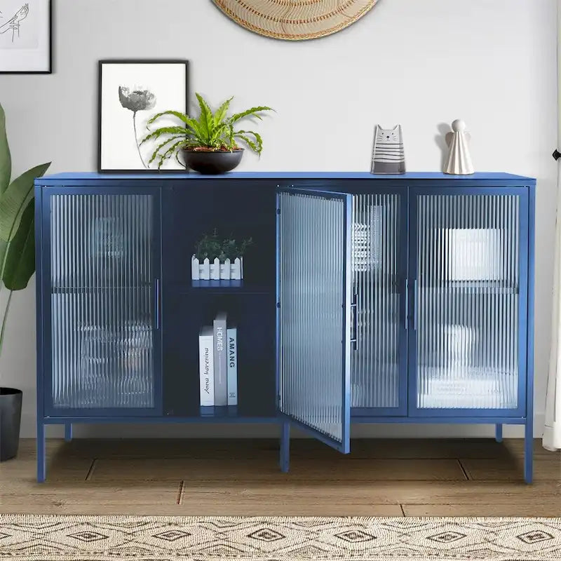 Meuble élégant à 4 portes en verre trempé, 4 portes en verre, étagère réglable
