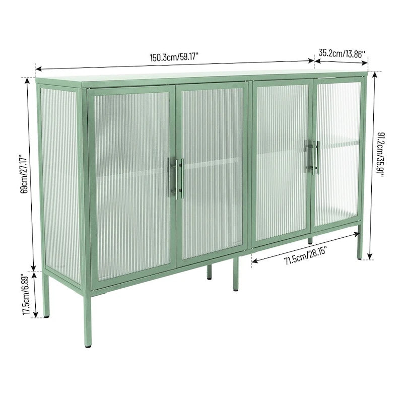 Meuble élégant à 4 portes en verre trempé, 4 portes en verre, étagère réglable