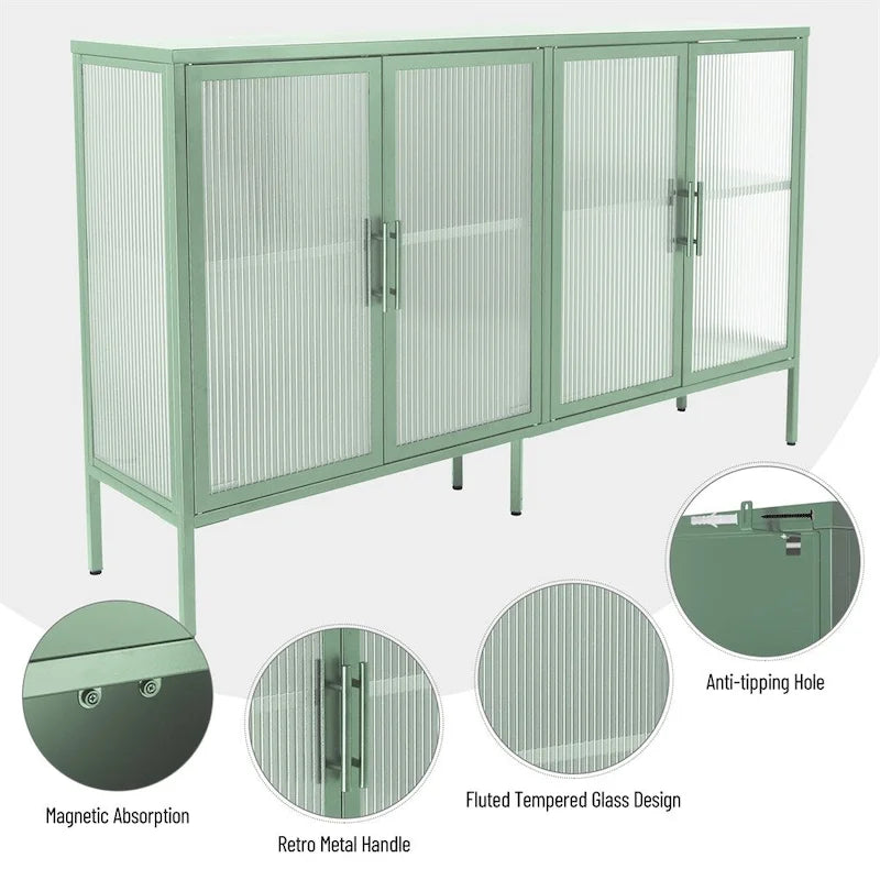 Meuble élégant à 4 portes en verre trempé, 4 portes en verre, étagère réglable