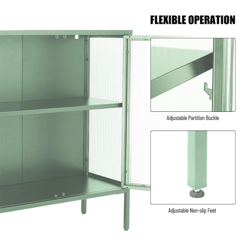 Meuble élégant à 4 portes en verre trempé, 4 portes en verre, étagère réglable