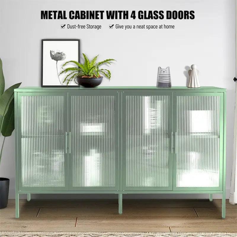 Meuble élégant à 4 portes en verre trempé, 4 portes en verre, étagère réglable