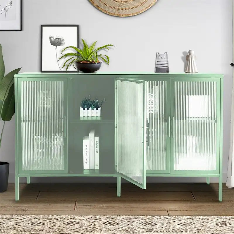 Meuble élégant à 4 portes en verre trempé, 4 portes en verre, étagère réglable