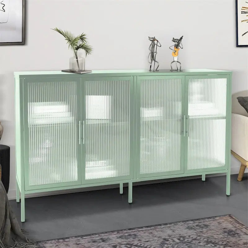 Meuble élégant à 4 portes en verre trempé, 4 portes en verre, étagère réglable