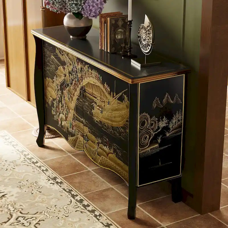 51.18 Commode vintage peinte à la main avec double porte coulissante, meuble de rangement décoratif pour entrée