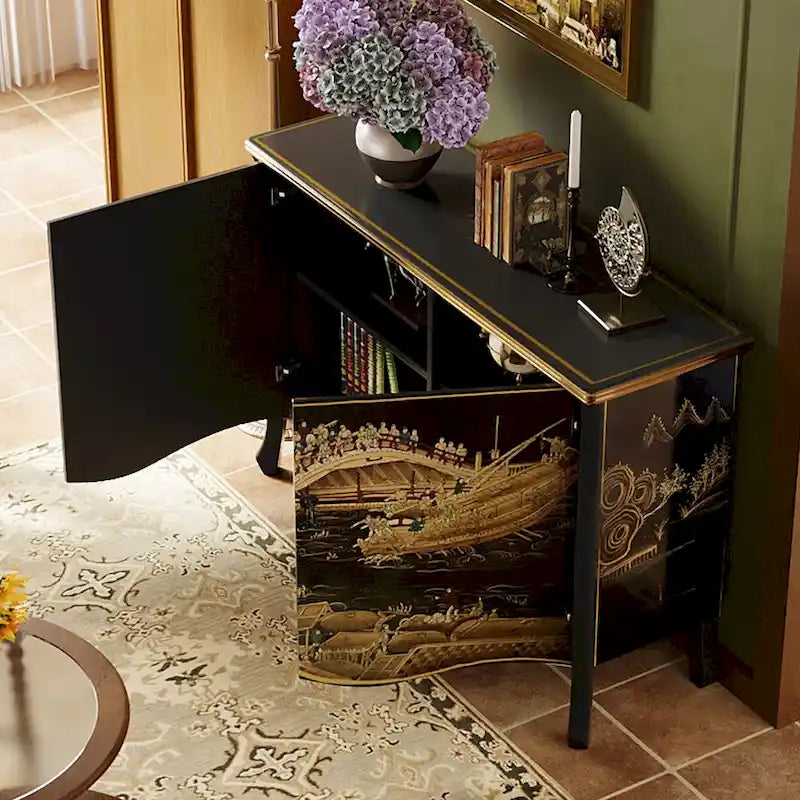 51.18 Commode vintage peinte à la main avec double porte coulissante, meuble de rangement décoratif pour entrée