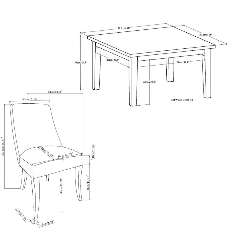 WYNDENHALL Haley Ensemble de salle à manger contemporain 9 pièces avec 8 chaises de salle à manger rembourrées et table de 54 pouces de large