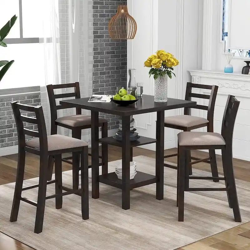 Ensemble de salle à manger carré de 5 pièces hauteur comptoir avec 4 chaises