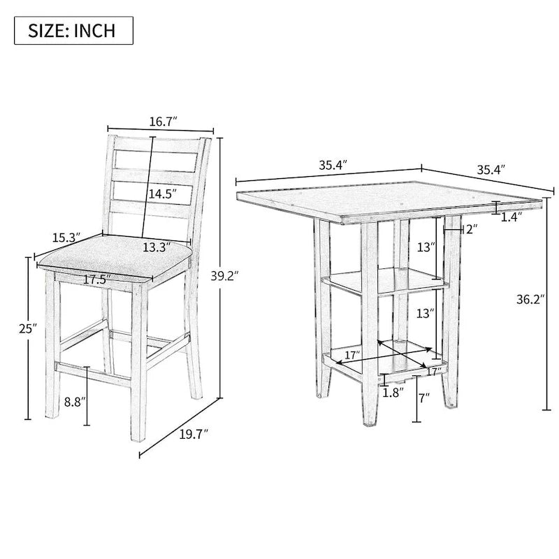 Ensemble de salle à manger carré de 5 pièces hauteur comptoir avec 4 chaises