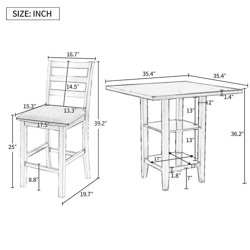 Ensemble de salle à manger carré de 5 pièces hauteur comptoir avec 4 chaises