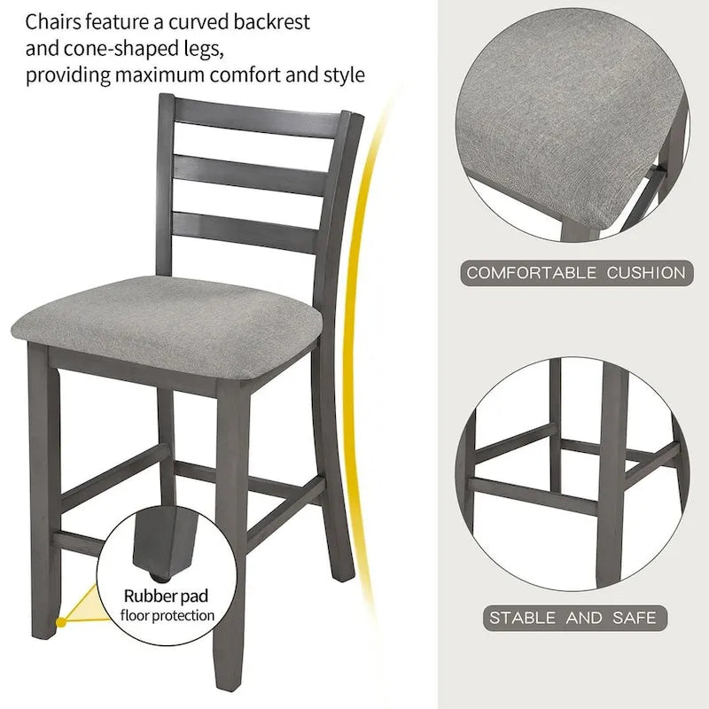 Ensemble de salle à manger carré de 5 pièces hauteur comptoir avec 4 chaises