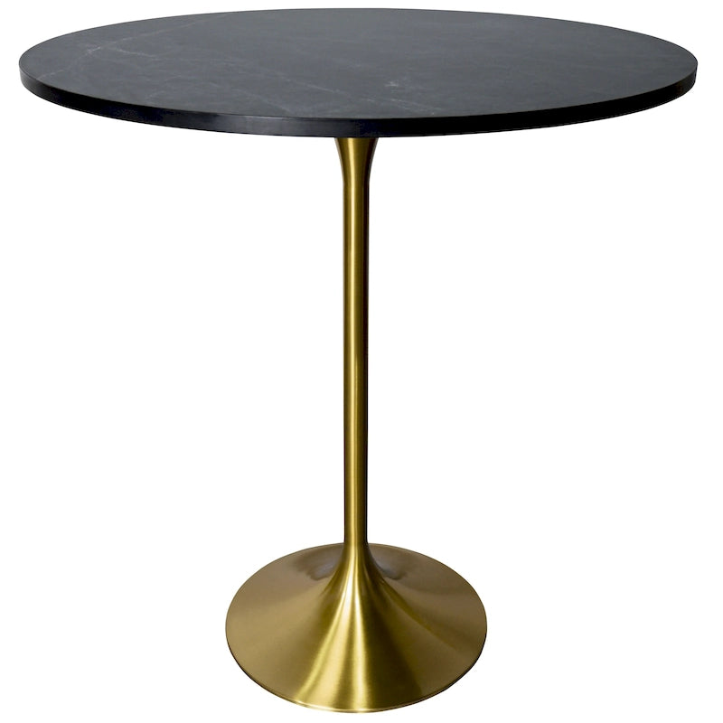 Table à manger ronde LeisureMod Verve 36 avec plateau en bois MDF et base dorée brossée pour cuisine et salle à manger