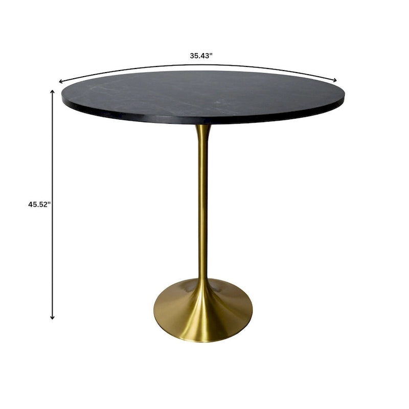 Table à manger ronde LeisureMod Verve 36 avec plateau en bois MDF et base dorée brossée pour cuisine et salle à manger