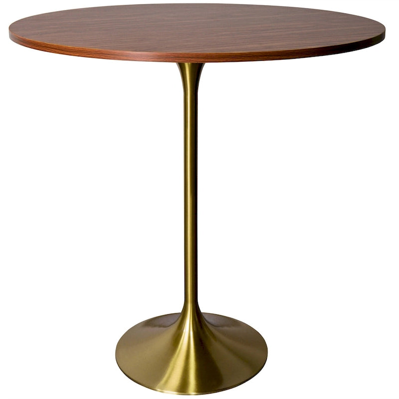 Table à manger ronde LeisureMod Verve 36 avec plateau en bois MDF et base dorée brossée pour cuisine et salle à manger