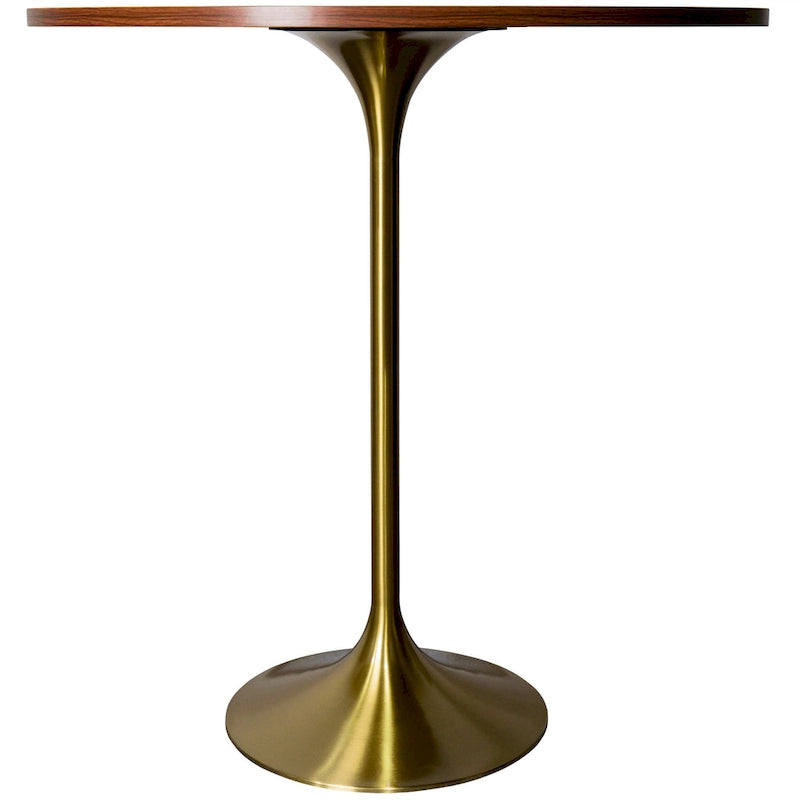 Table à manger ronde LeisureMod Verve 36 avec plateau en bois MDF et base dorée brossée pour cuisine et salle à manger